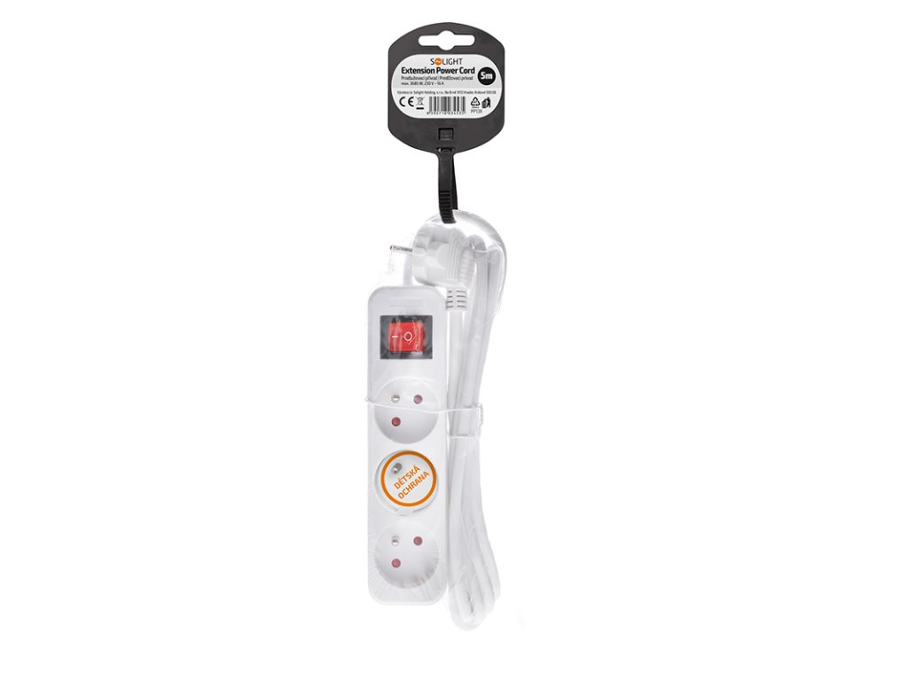 Solight predlžovací prívod 3m, 3 zásuvky, vypínač, 16A/3680W, PVC, biely