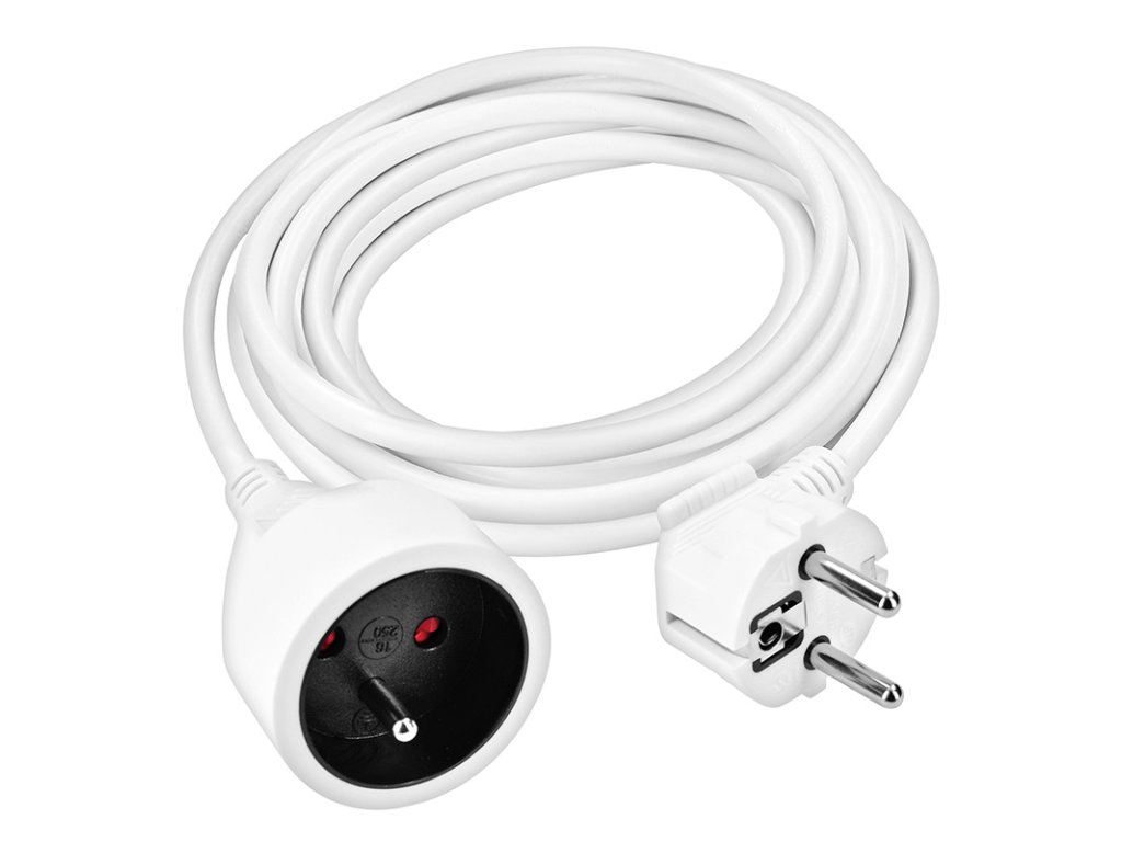 Solight predlžovací prívod 5m, 1 zásuvka, 16A/3680W, PVC, biely