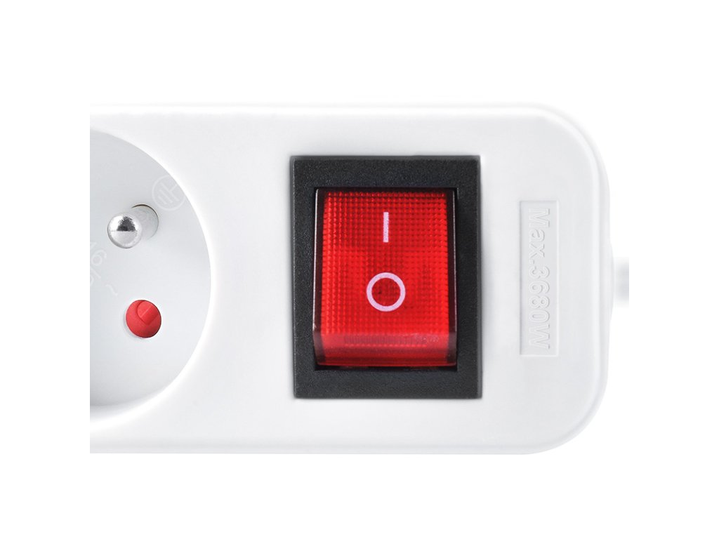 Solight predlžovací prívod 5m, 3 zásuvky, vypínač, 16A/3680W, PVC, biely