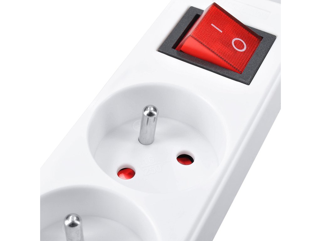 Solight predlžovací prívod 5m, 3 zásuvky, vypínač, 16A/3680W, PVC, biely