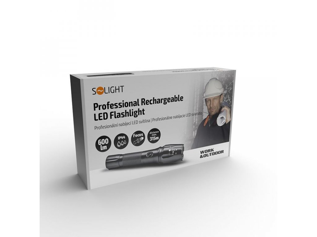 Solight profesionálne nabíjacie LED svietidlo, T6 XML Cree LED, 600lm, Li-Ion