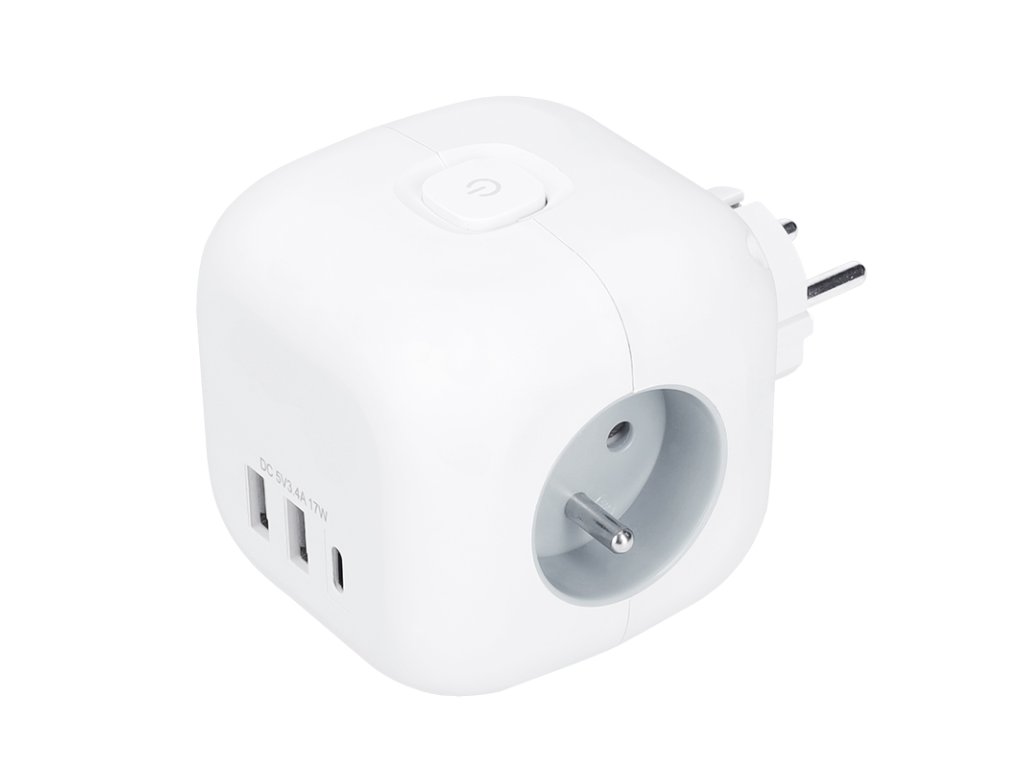 Solight rozbočka kocka, 3x 16A + USB A+C, biela, vypínač