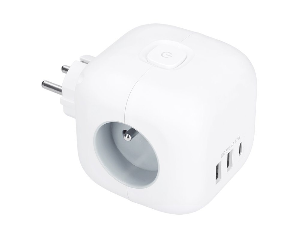 Solight rozbočka kocka, 3x 16A + USB A+C, biela, vypínač