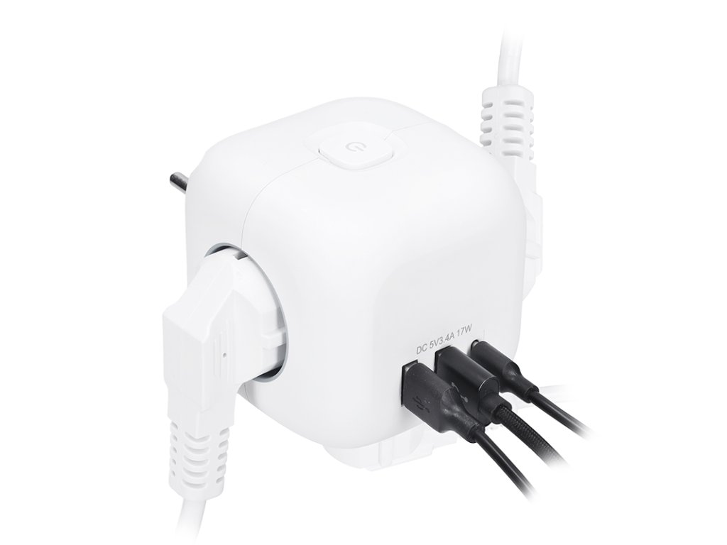 Solight rozbočka kocka, 3x 16A + USB A+C, biela, vypínač