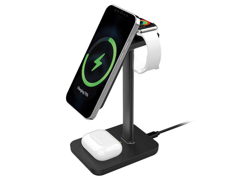Solight stolová nabíjačka 3v1, Qi2, MagSafe kompatibilná