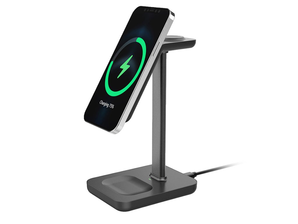 Solight stolová nabíjačka 3v1, Qi2, MagSafe kompatibilná
