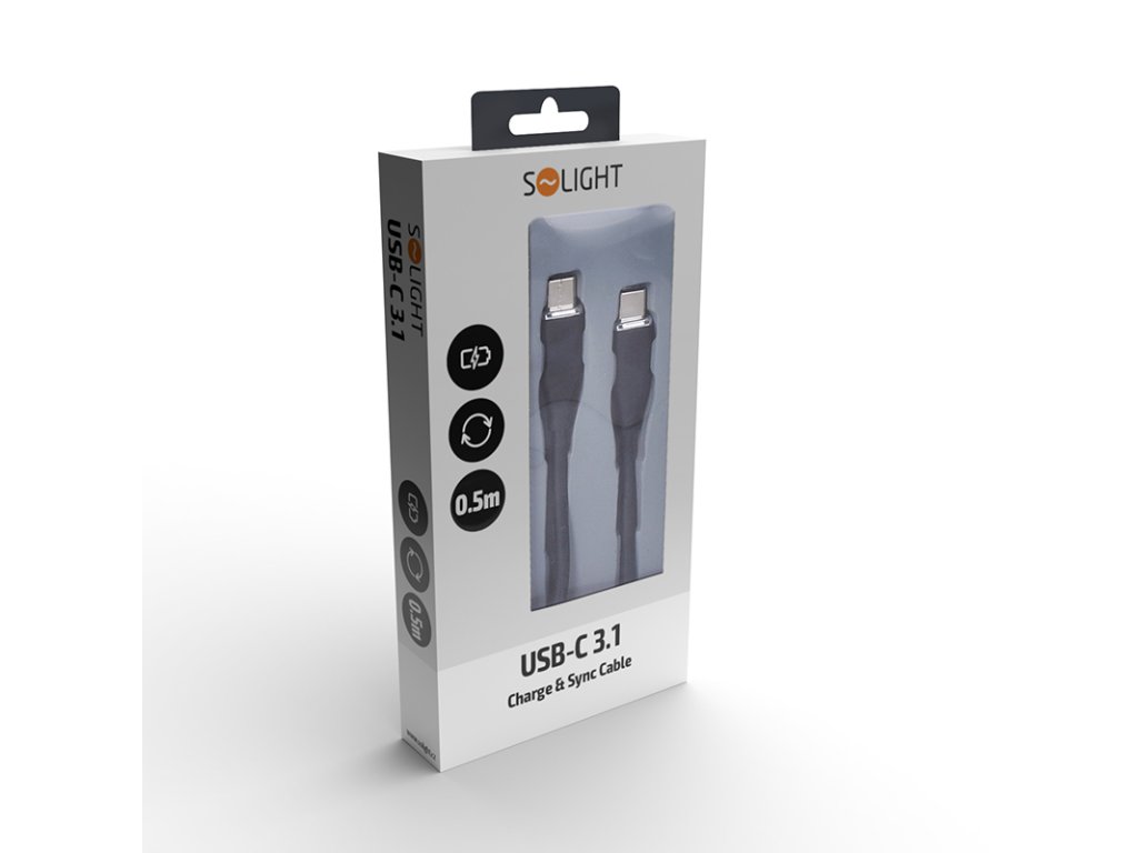 Solight USB-C 3.1 kábel, USB-C konektor - USB-C konektor, silikón, 0,5m