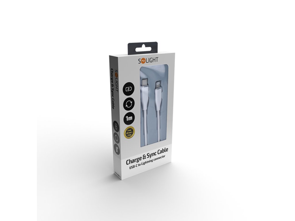 Solight USB-C/Lightning kábel, USB-C konektor - Lightning konektor, silikón, 1m