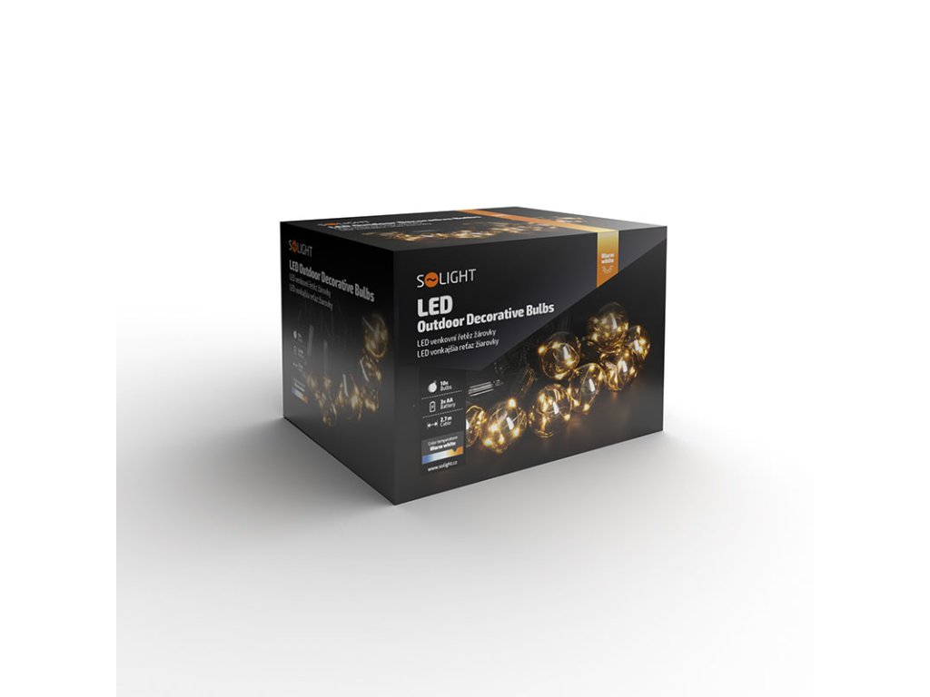 Solight vonkajšia reťaz s dekoratívnym LED žiarovkami, 10x micro LED žiarovka, 3m, 3xAA