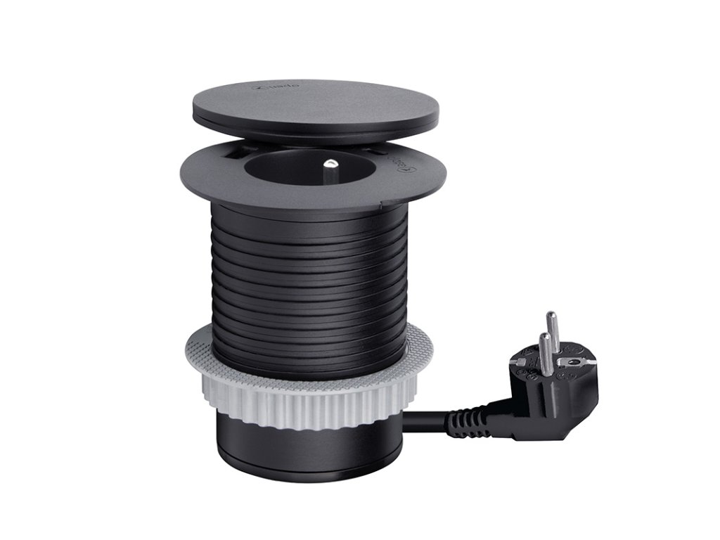 Solight vstavaná zásuvka + USB A+C + Wireless 10W, otočné viečko, kábel 2m, čierna