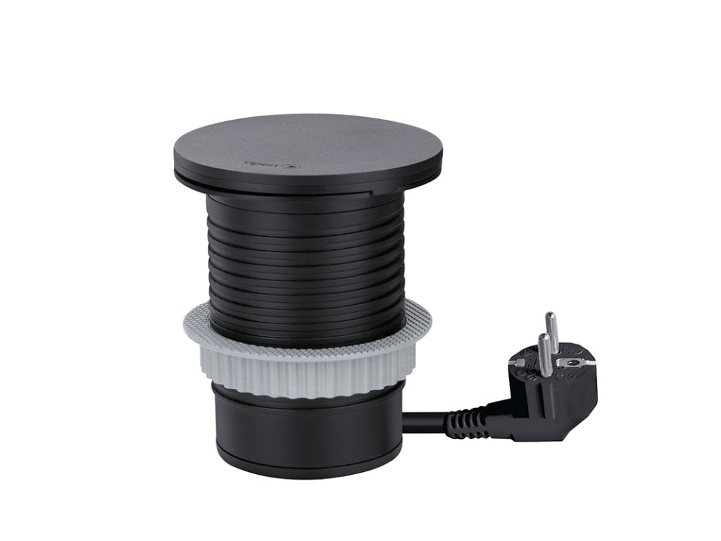 Solight vstavaná zásuvka + USB A+C + Wireless 10W, otočné viečko, kábel 2m, čierna