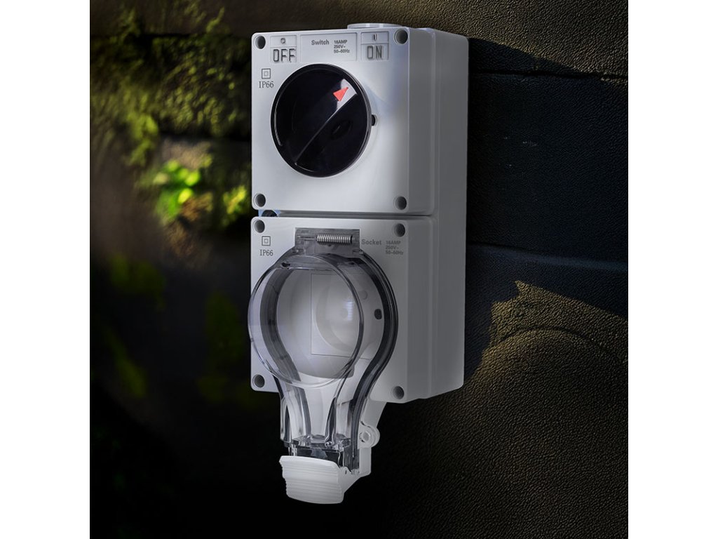 Solight zásuvka IP66 s vypínačom, vodotesná a prachotesná