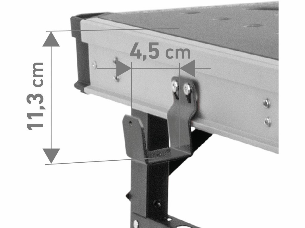 Stôl pracovný skladací, max. 450kg, 845x598x735-885mm, fixačné otvory, FORTUM