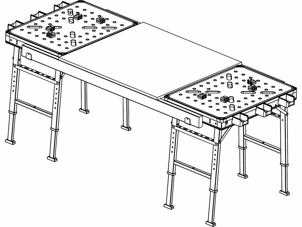 Stôl pracovný skladací, max. 450kg, 845x598x735-885mm, fixačné otvory, FORTUM