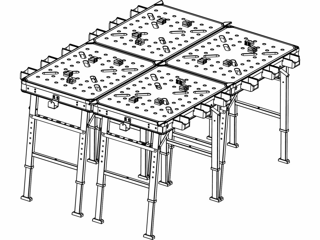 Stôl pracovný skladací, max. 450kg, 845x598x735-885mm, fixačné otvory, FORTUM