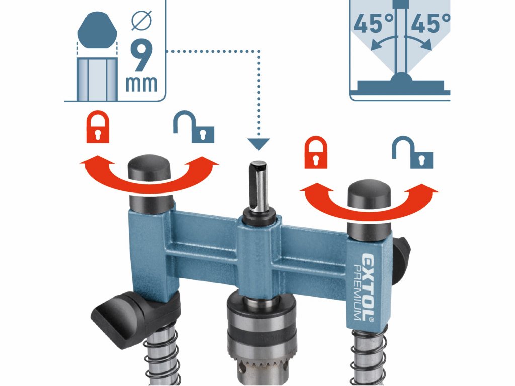 Stojan na vŕtačku viacúčelový so skľučovadlom, Ø1-10mm, pracovná výška 140mm, EXTOL PREMIUM