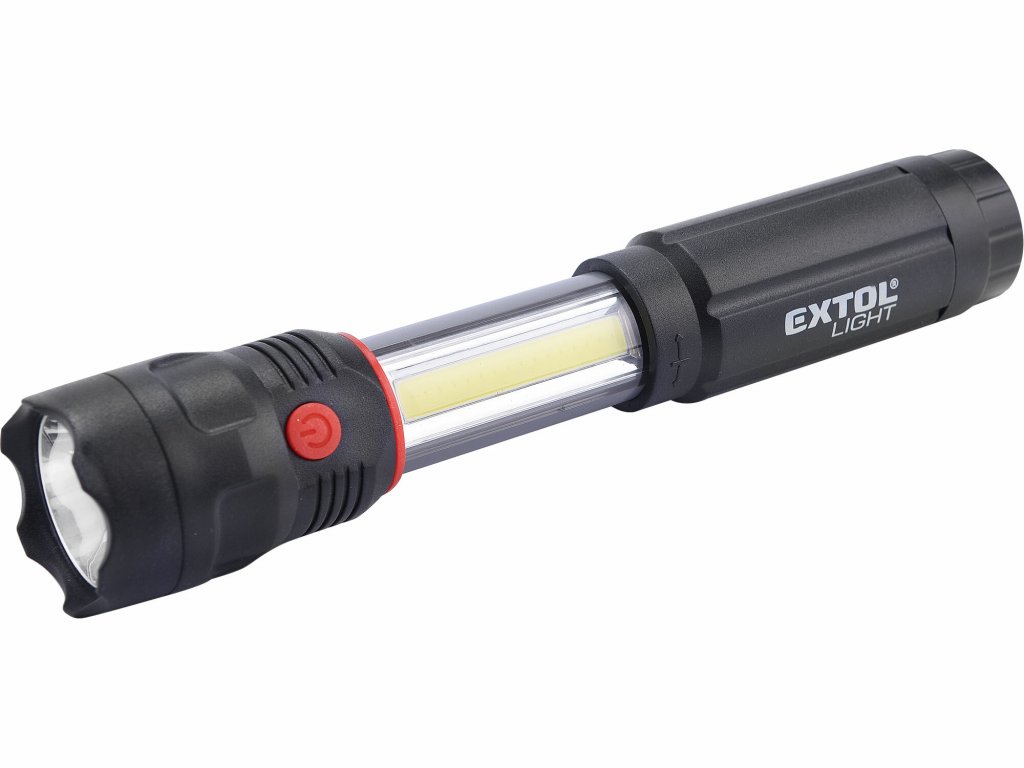 Svietidlo 3W XPE (100lm) + 3W COB bočné (150lm) LED, 4xAAA, dĺžka 170mm, EXTOL LIGHT