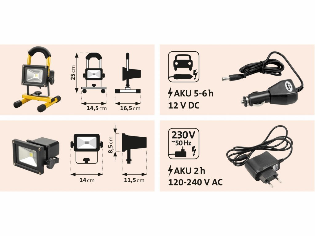 Svietidlo LED nabíjateľné, 10W, 800 lúmenov/100cd, EXTOL LIGHT