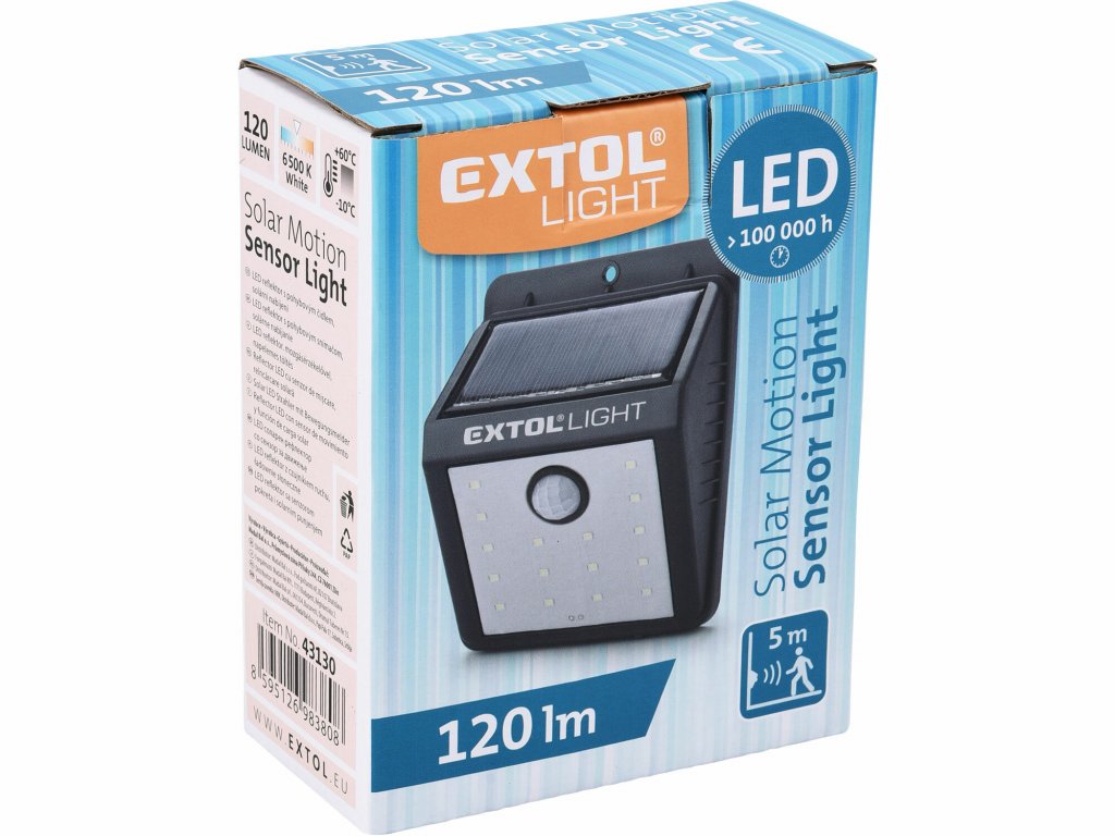 Svietidlo LED solárne s pohybovým senzorom, 16xLED, 120 lm, IPX4, EXTOL LIGHT