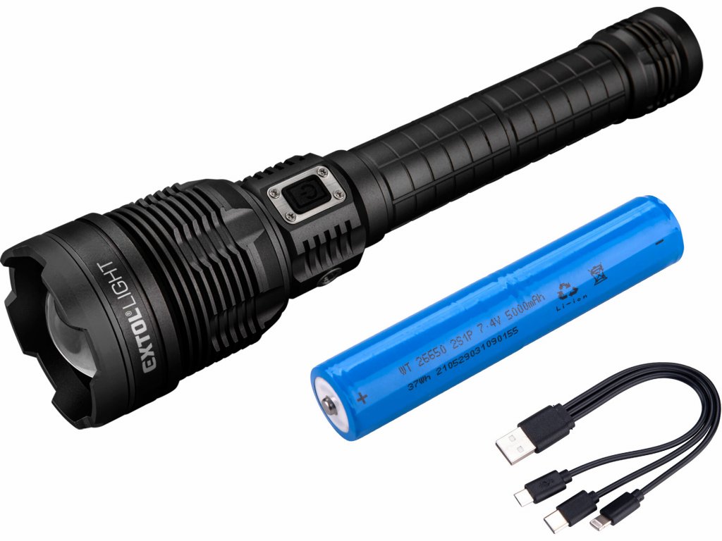 Svietidlo nabíjateľné s powerbankou, 8000lm, COB LED, Zoom, 7,4V/5Ah Lion, USB, EXTOL LIGHT