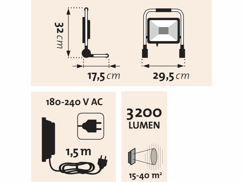 Svietidlo pracovné 30W so stojanom, 42x LED, 3200lm, IP65, EXTOL LIGHT