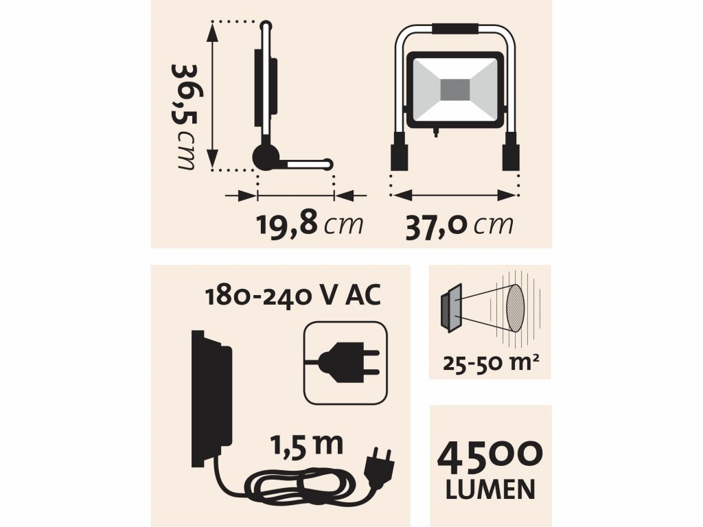 Svietidlo pracovné 50W so stojanom, 42x LED, 4500lm, IP65, EXTOL LIGHT