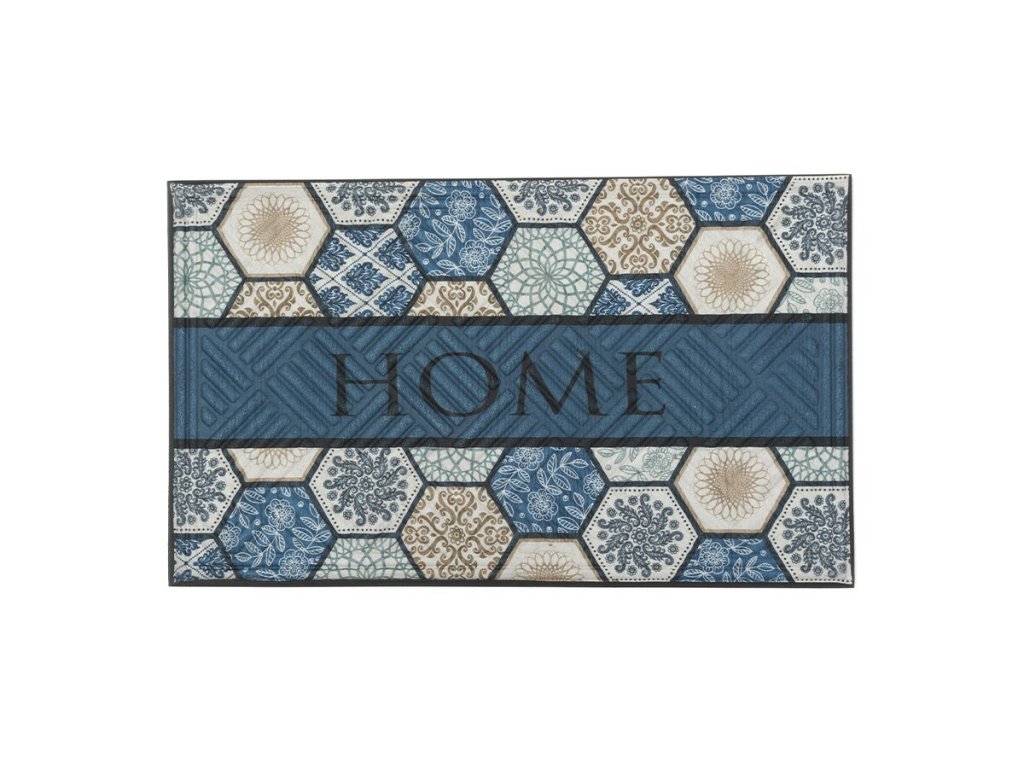 Textilná gumová čistiaca vnútorná vstupná rohož FLOMA Blue Tiles - 45 x 75 x 1,1 cm