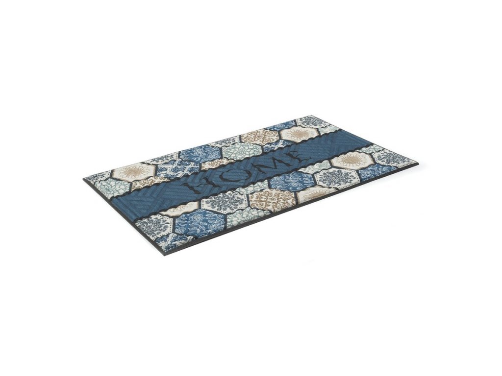 Textilná gumová čistiaca vnútorná vstupná rohož FLOMA Blue Tiles - 45 x 75 x 1,1 cm