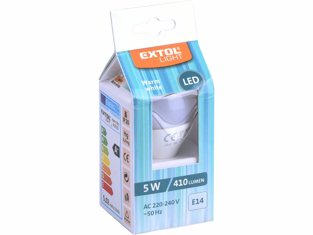 Žiarovka LED mini, 5W, 410lm, E14, Ø45mm, EXTOL LIGHT