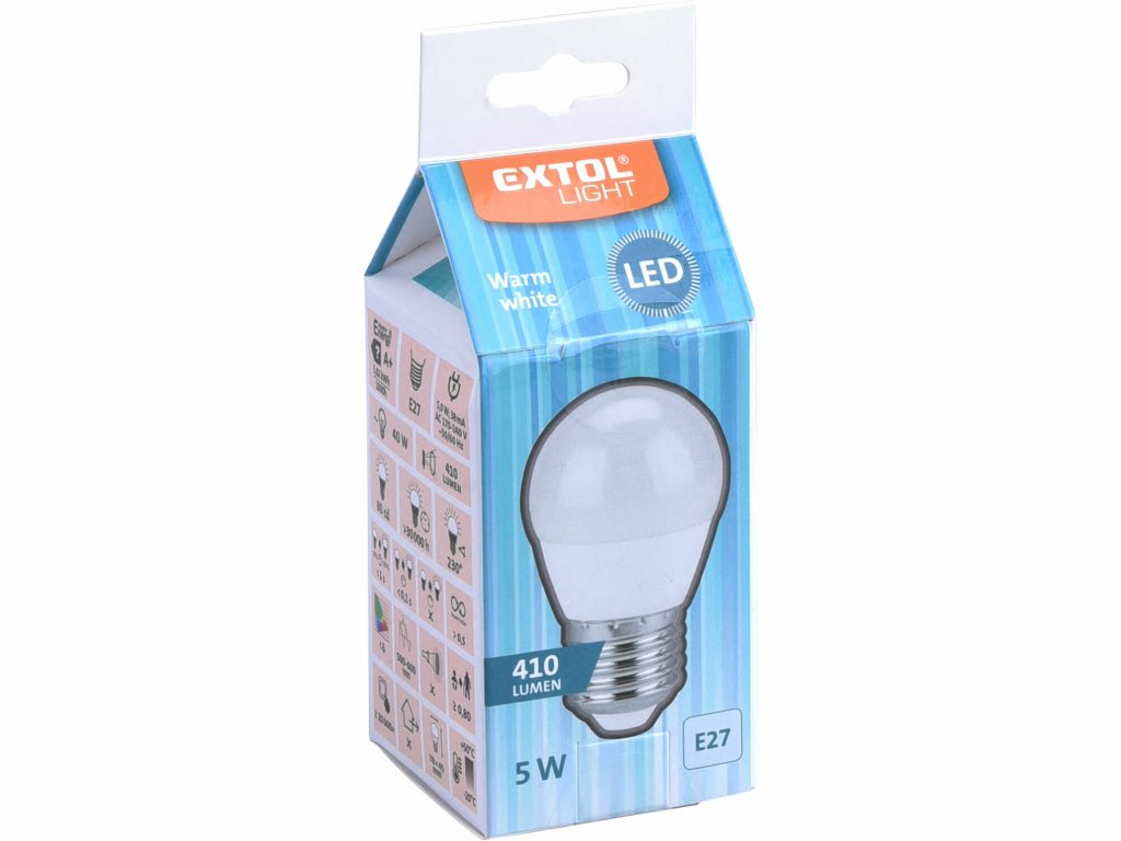 Žiarovka LED mini, 5W, 410lm, E27, Ø45mm, EXTOL LIGHT