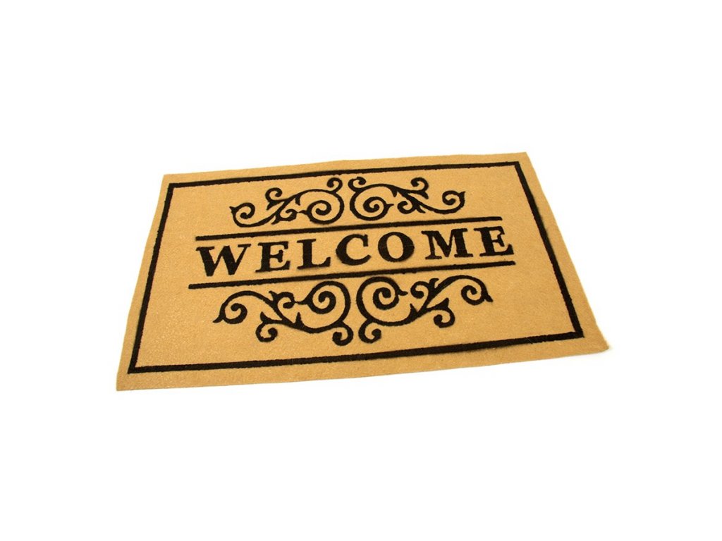 Žltá textilná vstupná rohož FLOMA Welcome - Deco - dĺžka 45 cm, šírka 75 cm, výška 0,3 cm