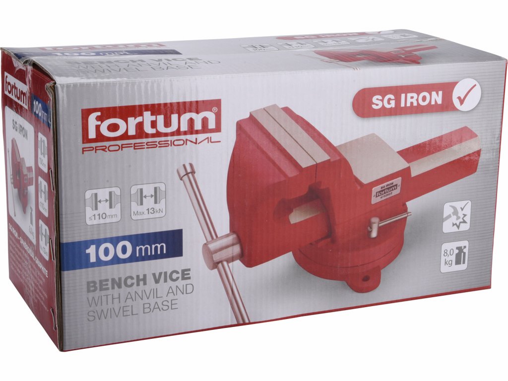 Zverák otočný 100mm s kovadlinou, SG Iron, FORTUM