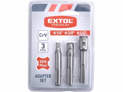 Adaptér pre nástrčné hlavice, 3ks, SDS-plus na 1/4"-3/8"-1/2", CrV, EXTOL PREMIUM