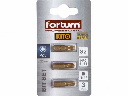 Bit krížový 3ks, PZ 3x25mm, S2, FORTUM