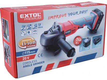 Brúska uhlová aku Share20V, 1x akumulátor 2Ah Li-ion, 115mm, EXTOL PREMIUM