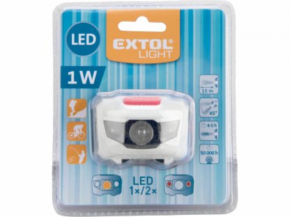 Čelovka 1W + 2LED, 4 režimy svietenia, max. dosvit 15m, ABS plast, EXTOL LIGHT