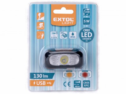 Čelovka nabíjateľná 5W CREE LED, 3,7V/1Ah Li-ion, EXTOL LIGHT