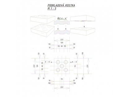 Čierna plastová podkladacia kocka "2 x 4 čapy" FLOMA RePVC - 47,6 x 23,8 x 5,3 cm