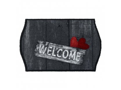 Čierno-sivá vnútorná čistiaca prateľná vstupná rohož FLOMA Welcome Hearts - 50 x 75 x 0,8 cm