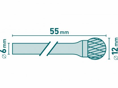 Fréza karbidová guľovitá, Ø12mm, EXTOL INDUSTRIAL