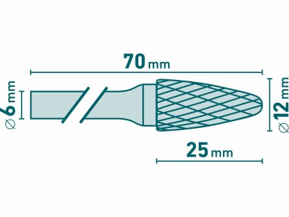 Fréza karbidová konvexná, pologuľaté čelo, Ø12mm, EXTOL INDUSTRIAL