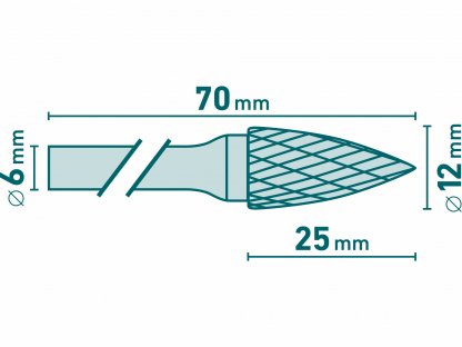 Fréza karbidová konvexná špicatá, Ø12mm, EXTOL INDUSTRIAL