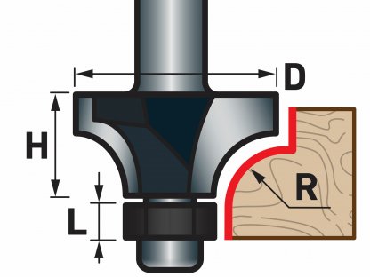 Fréza zaobľovacia do dreva R6,3xD25,6xH11, stopka Ø8mm, EXTOL PREMIUM