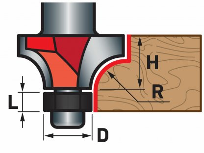 Fréza zaobľovacia do dreva R6,3xD25,6xH11, stopka Ø8mm, EXTOL PREMIUM