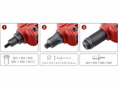 Kliešte nitovacie 3v1, nity 2,4-6,4mm, matice M3-M10, skrutky M4-M8, FORTUM