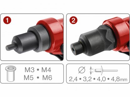 Kliešte nitovacie s otočnou hlavou, 260mm, 2v1, nity 2,4-4,8mm, matice M3-M6, FORTUM