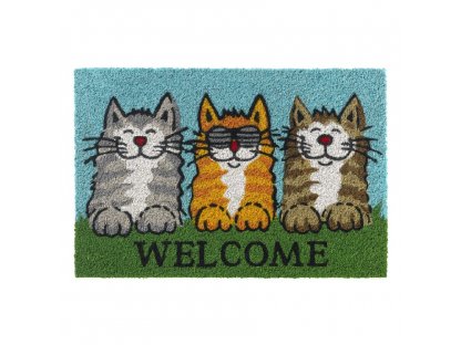 Kokosová vnútorná čistiaca vstupná rohož FLOMA Ruco Welcome Cats - 40 x 60 x 1,5 cm