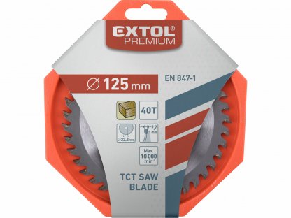 Kotúč pílový s SK plátkami, Ø125x2,6x22,2mm, 40z, EXTOL PREMIUM