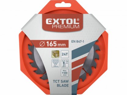 Kotúč pílový s SK plátkami, Ø165x2,8x20mm, 24z, EXTOL PREMIUM