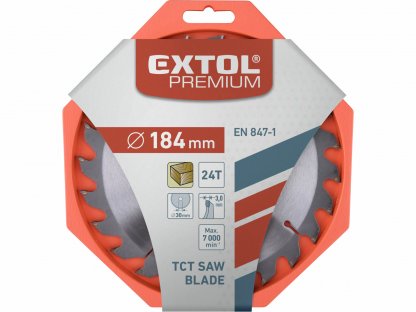 Kotúč pílový s SK plátkami, Ø184x3,2x30mm, 24z, EXTOL PREMIUM